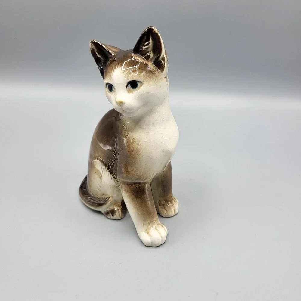 Vtg Mid Century Nippon Yoko Boeki Brown Ceramic Kitty Cat MCM Made in Japan